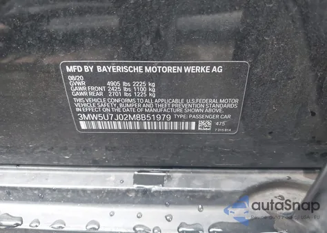 2021 BMW M340I from USA, damaged, VIN 3MW5U7J02M8B51979